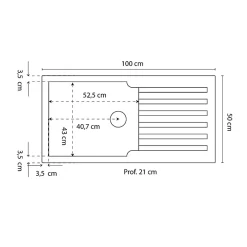 Évier RESIROC avec 1 bac + égouttoir 100cm - Blanc