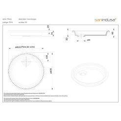 Évier rond extra-plat hauteur 70mm diamètre 43,5cm à encastrer par dessus en céramique traditionnelle SANINDUSA Plano blanc