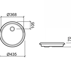 Évier rond extra-plat hauteur 70mm diamètre 43,5cm à encastrer par dessus en céramique traditionnelle SANINDUSA Plano blanc