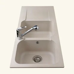 Évier résine beige moucheté Ewi ZIGGY 2 bacs 1 égouttoir