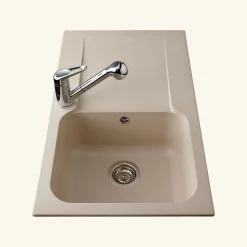 Évier résine beige moucheté Ewi ZIGGY 1 bac 1 égouttoir