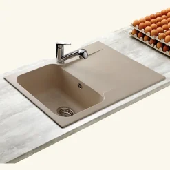 Évier résine beige moucheté Ewi ZIGGY 1 bac 1 égouttoir