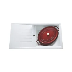 Évier résine blanc Ewi EMERAUDE 1 grand bac 1 égouttoir