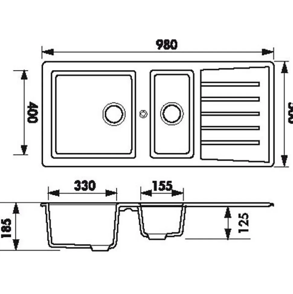 Évier résine blanc Ewi EMERAUDE 1 bac et demi - 1 égouttoir