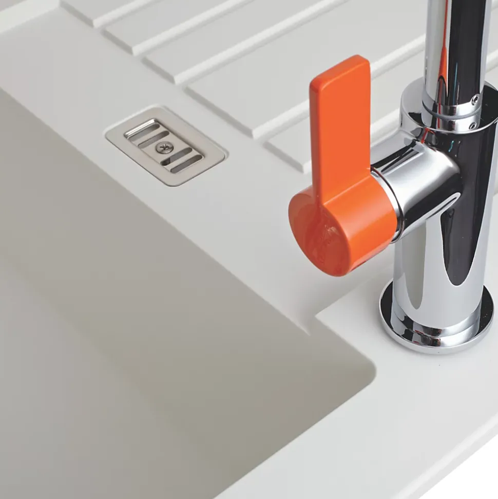 Évier résine blanc PLUTON 1 grand bac 1 égouttoir