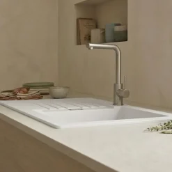 Évier résine blanc PLUTON 1 grand bac 1 égouttoir