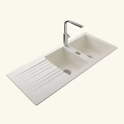 Évier résine blanc PLUTON 2 bacs 1 égouttoir