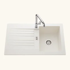 Évier résine blanc PLUTON 1 bac 1 égouttoir