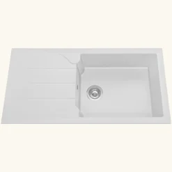 Évier résine blanc TUNIA 1 grand bac 1 égouttoir