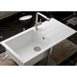 Évier résine blanc TUNIA 1 grand bac 1 égouttoir