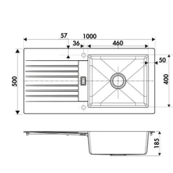 Évier résine gris béton PLUTON 1 grand bac 1 égouttoir