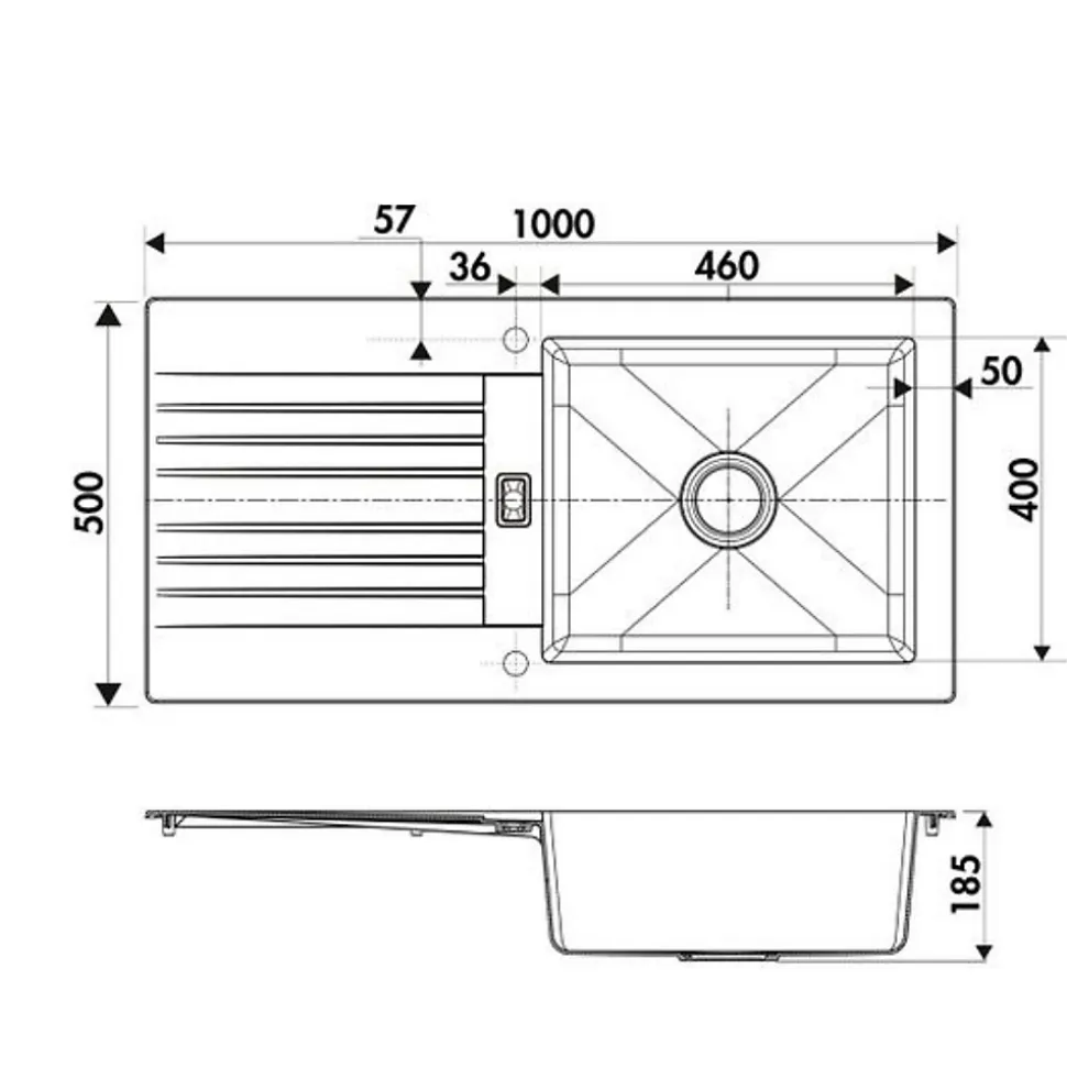 Évier résine gris béton PLUTON 1 grand bac 1 égouttoir