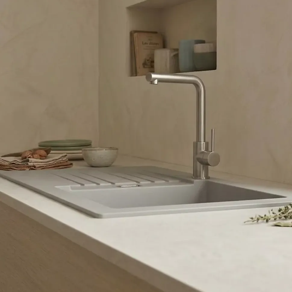 Évier résine gris béton PLUTON 1 grand bac 1 égouttoir