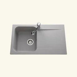 Évier résine gris clair Ewi ZIGGY 1 bac 1 égouttoir