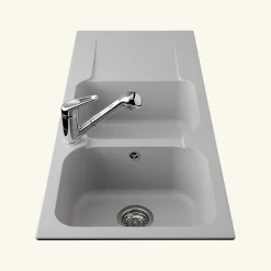 Évier résine gris clair Ewi ZIGGY 2 bacs 1 égouttoir