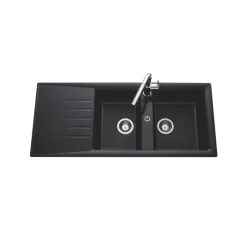 Évier résine noir Ewi EMERAUDE 2 bacs 1 égouttoir