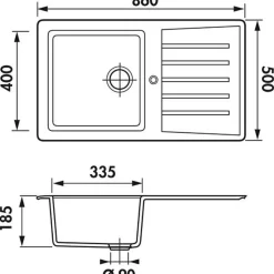 Évier résine noir Ewi EMERAUDE 1 bac 1 égouttoir