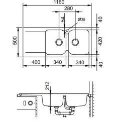Évier résine noir légèrement moucheté Ewi ZIGGY 2 bacs 1 égouttoir