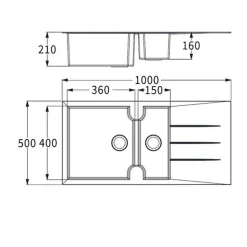 Évier résine noir moucheté TUNIA 1 bac et demi - 1 égouttoir