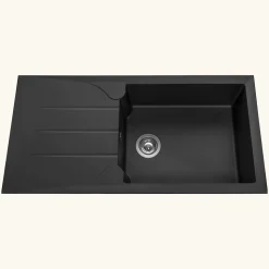 Évier résine noir moucheté TUNIA 1 grand bac 1 égouttoir