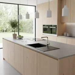 Évier résine noir moucheté TUNIA 1 grand bac 1 égouttoir