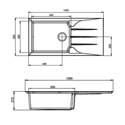 Évier résine noir moucheté TUNIA 1 grand bac 1 égouttoir
