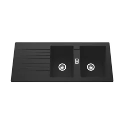 Évier résine noir PLUTON 2 bacs 1 égouttoir