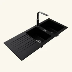 Évier résine noir PLUTON 2 bacs 1 égouttoir