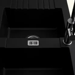 Évier résine noir PLUTON 2 bacs 1 égouttoir