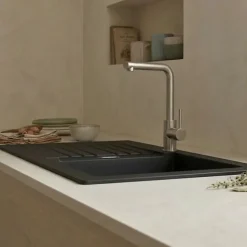 Évier résine noir PLUTON 1 grand bac 1 égouttoir