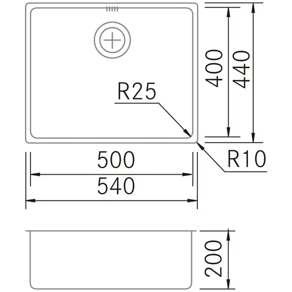 Évier sous-plan 1 Cuve 50x40x20cm R25mm - Acier inox 18/10 - ZNTop FRÉCAN