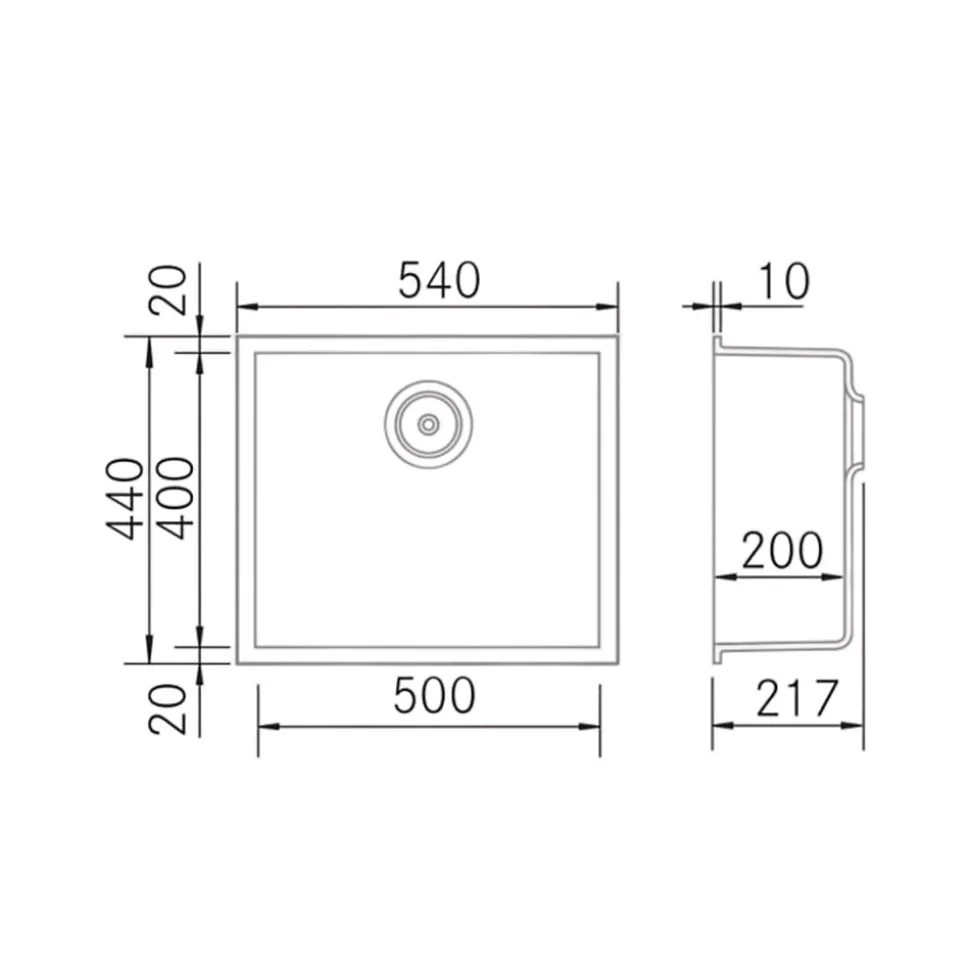 Évier sous-plan 1 Cuve 50x40x20cm R5mm - Quartz Noir Mat - Kera BE FRÉCAN