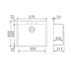 Évier sous-plan 1 Cuve 50x40x20cm R5mm - Quartz Noir Mat - Kera BE FRÉCAN