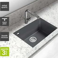 Évier sous-plan 1 Cuve 69x40x20cm R5mm - Quartz Concrete - Quadra BE FRÉCAN