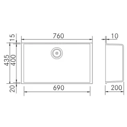 Évier sous-plan 1 Cuve 69x40x20cm R5mm - Quartz Concrete - Quadra BE FRÉCAN