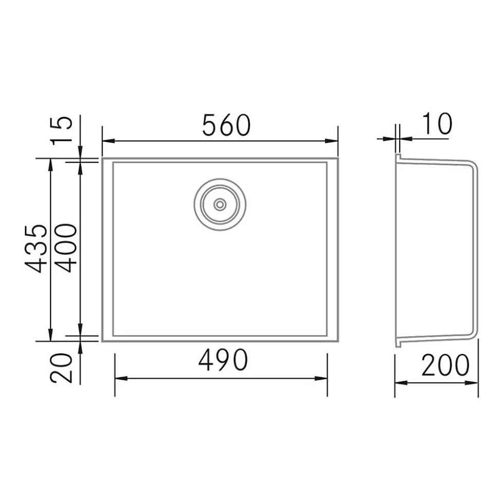 Évier sous-plan 1 Cuve 49x40x20cm R5mm - Quartz Tartufe - Quadra BE FRÉCAN