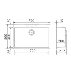 Évier sous-plan 1 Cuve 72x40x20cm R5mm - Quartz Noir Mat - Kera BE FRÉCAN