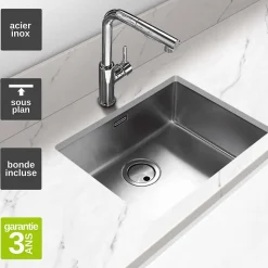 Évier sous-plan 1 Cuve 40x40x20cm R25mm - Acier inox 18/10 - ZN Top FRÉCAN
