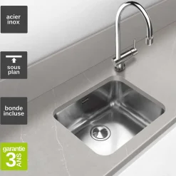 Évier sous-plan 1 Cuve 34x40x18cm R60mm - Acier inox 18/10 - BM Top FRÉCAN
