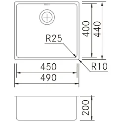 Évier sous-plan 1 Cuve 45x40x20cm R25mm - Acier inox 18/10 - ZN Top FRÉCAN