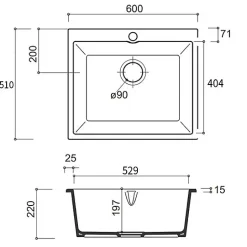 Évier sous-plan céramique blanc FELIX 1 bac 600x510