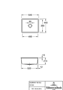 Évier sous-plan en céramique 1 cuve à encastrer Villeroy & Boch Subway blanc mat