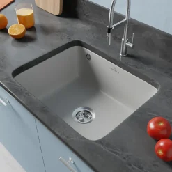 Évier sous-plan en céramique 1 cuve à encastrer Villeroy & Boch Subway gris moyen