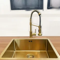 Évier sous-plan en inox finition or 1 bac à encastrer Essebagno Luisa 55