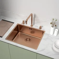 Évier sous-plan en inox finition cuivre 1 bac à encastrer Essebagno Inoxa 54