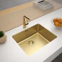 Évier sous-plan en inox finition or 1 bac à encastrer Essebagno Inoxa 54