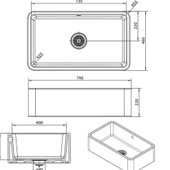 Évier timbre d'office céramique blanc Sanindusa FARMHOUSE 1 bac 795x460