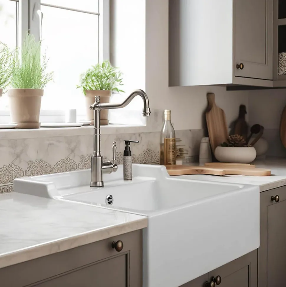 Évier timbre d'office céramique blanc ERNEST 1 bac