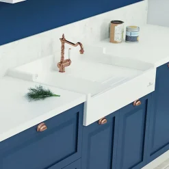 Évier timbre d'office céramique blanc LÉON 1 bac 1 égouttoir