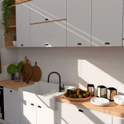 Évier timbre d'office céramique blanc LÉON 1 bac 1 égouttoir